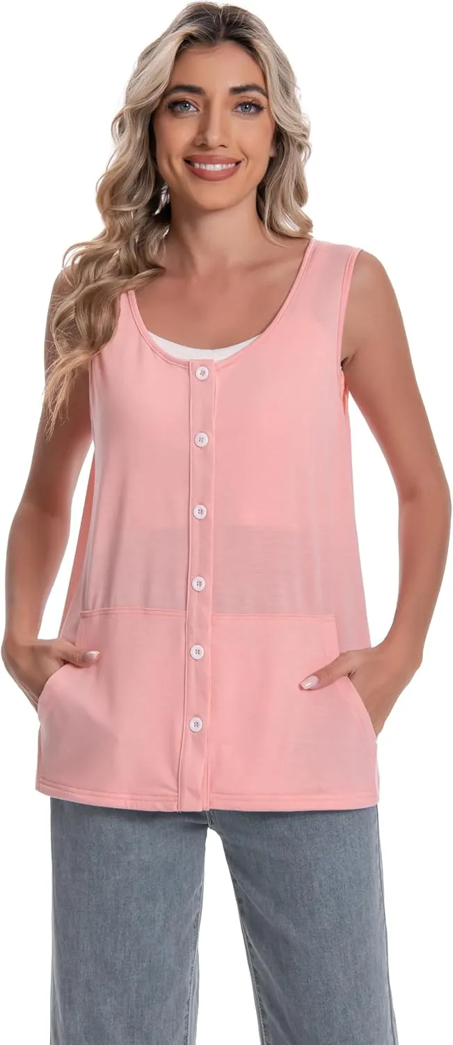 Mastectomy Top Tank with Drain Pockets Post Surgery Recovery Must Haves Clothing Comfy Sleeveless Shirts