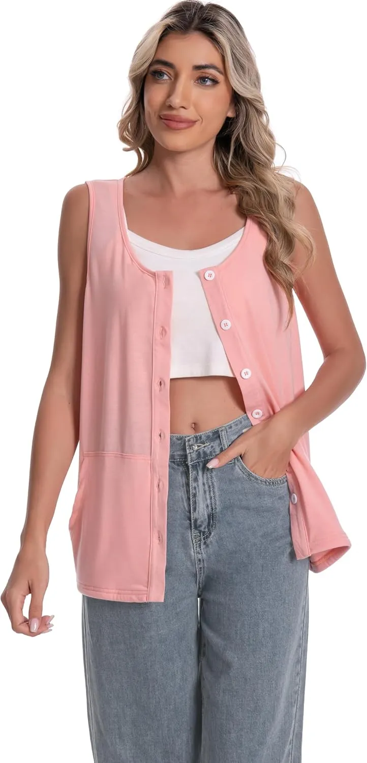 Mastectomy Top Tank with Drain Pockets Post Surgery Recovery Must Haves Clothing Comfy Sleeveless Shirts