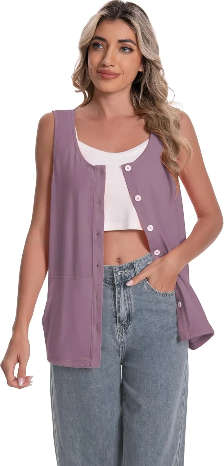 Mastectomy Top Tank with Drain Pockets Post Surgery Recovery Must Haves Clothing Comfy Sleeveless Shirts