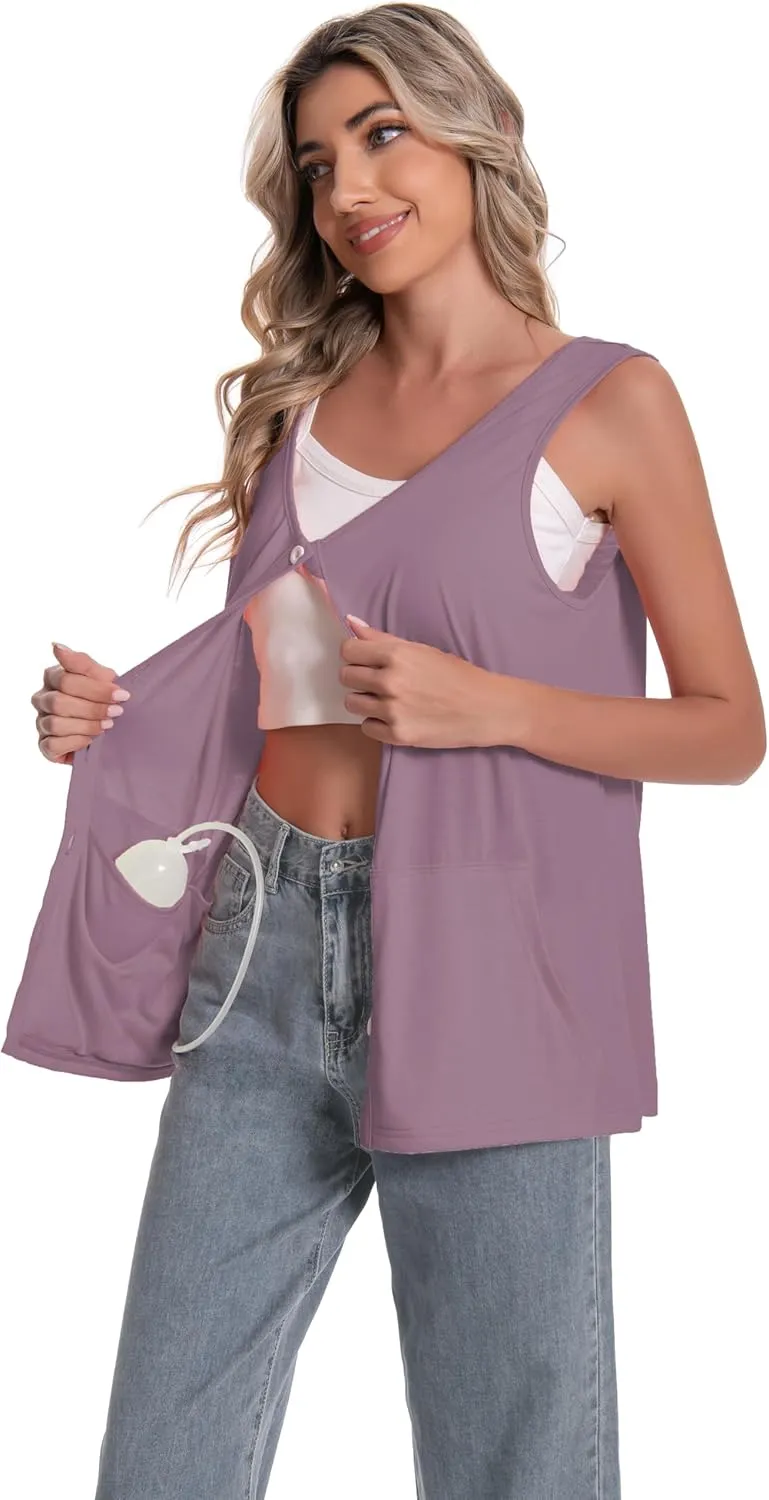 Mastectomy Top Tank with Drain Pockets Post Surgery Recovery Must Haves Clothing Comfy Sleeveless Shirts
