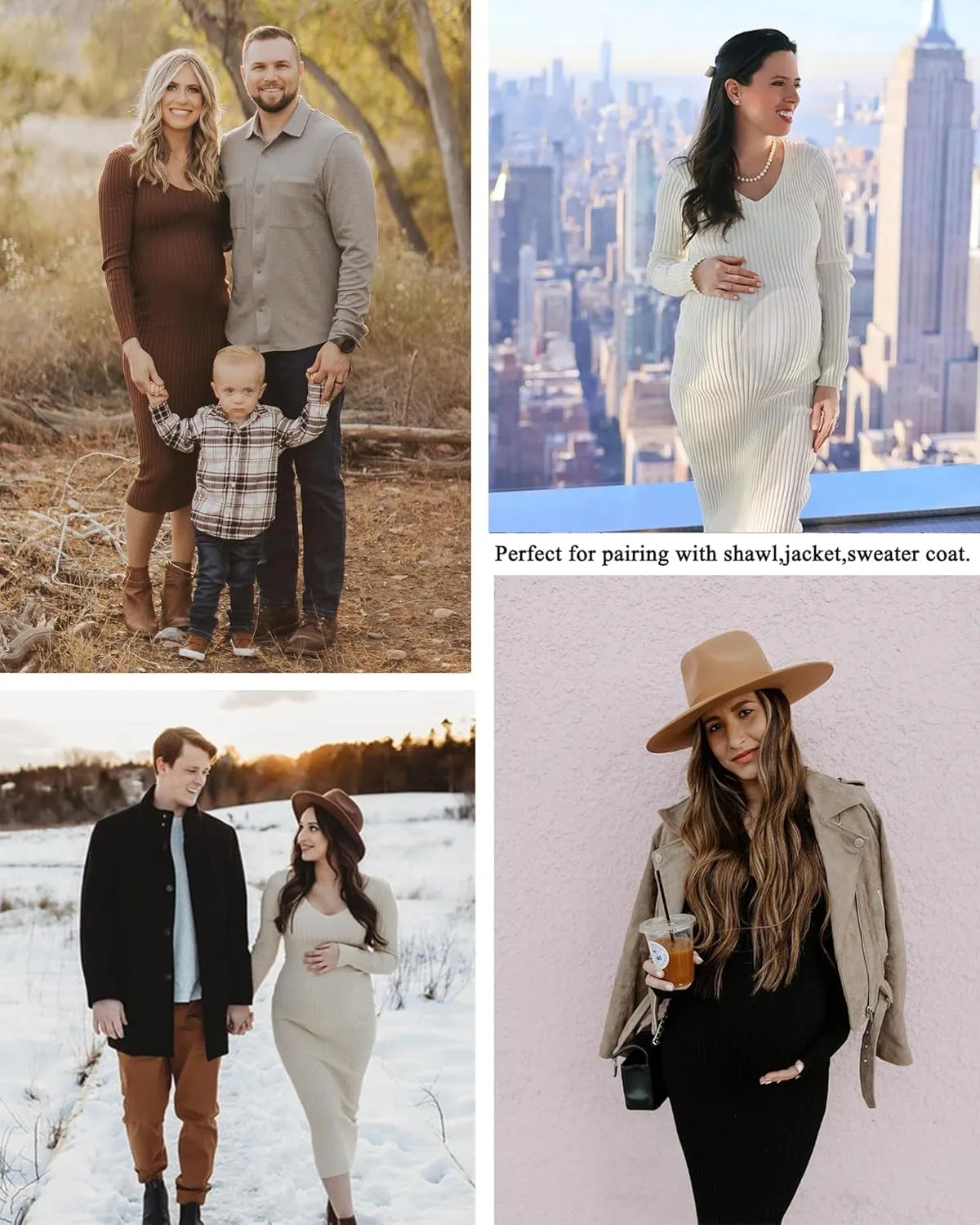Maternity Dress Long Sleeve V Neck Knit Stretchable Sweater Dresses Pregnancy Clothes for Photoshoot Baby Shower
