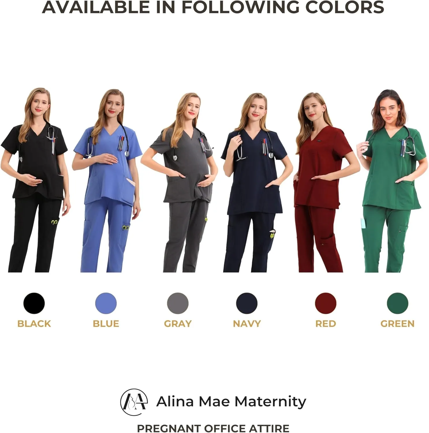 Maternity Scrub Jogger Pants for Women Pregnant Doctor Uniform Pant Nurse Scrub w/ 6 Pockets