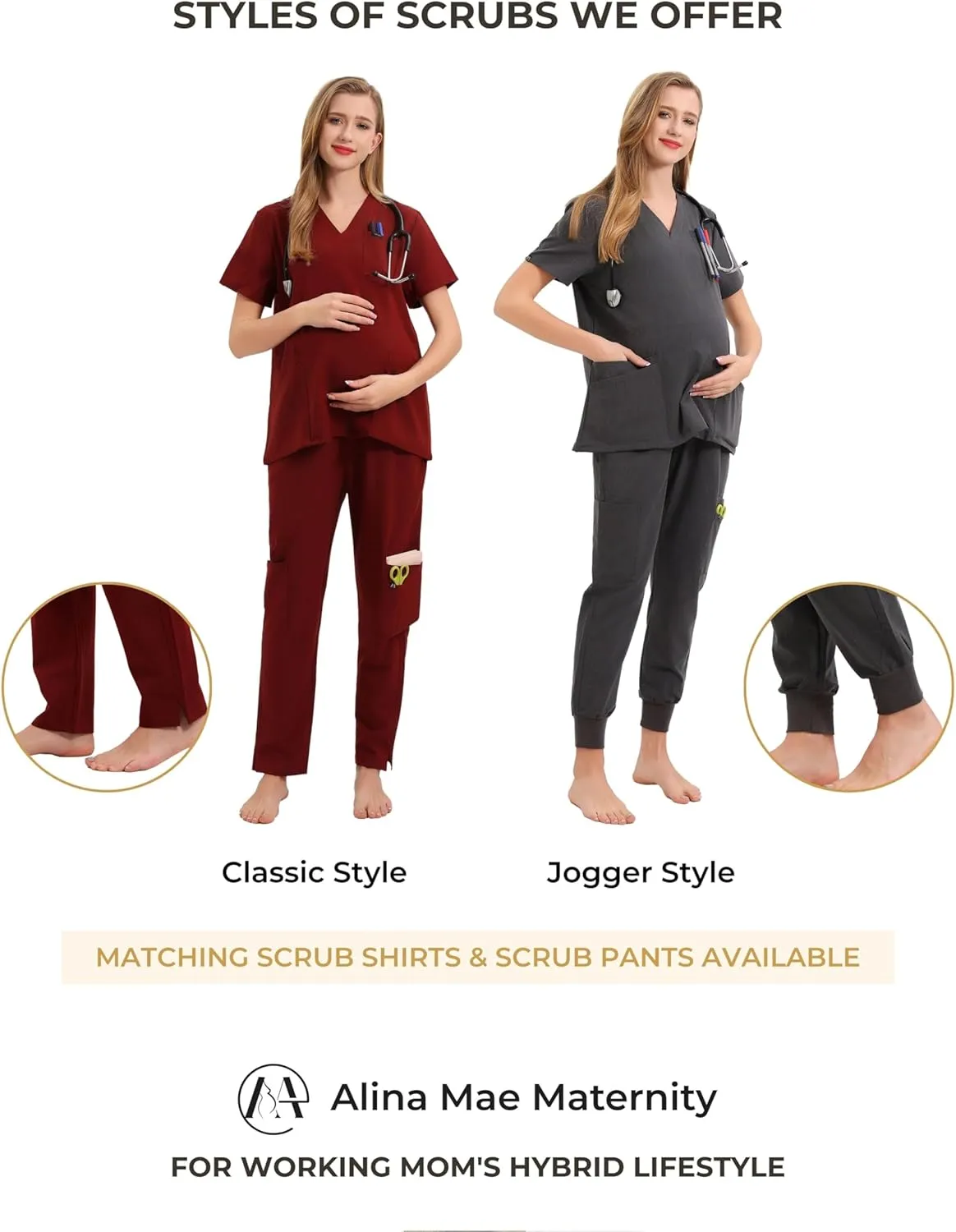 Maternity Scrub Jogger Pants for Women Pregnant Doctor Uniform Pant Nurse Scrub w/ 6 Pockets