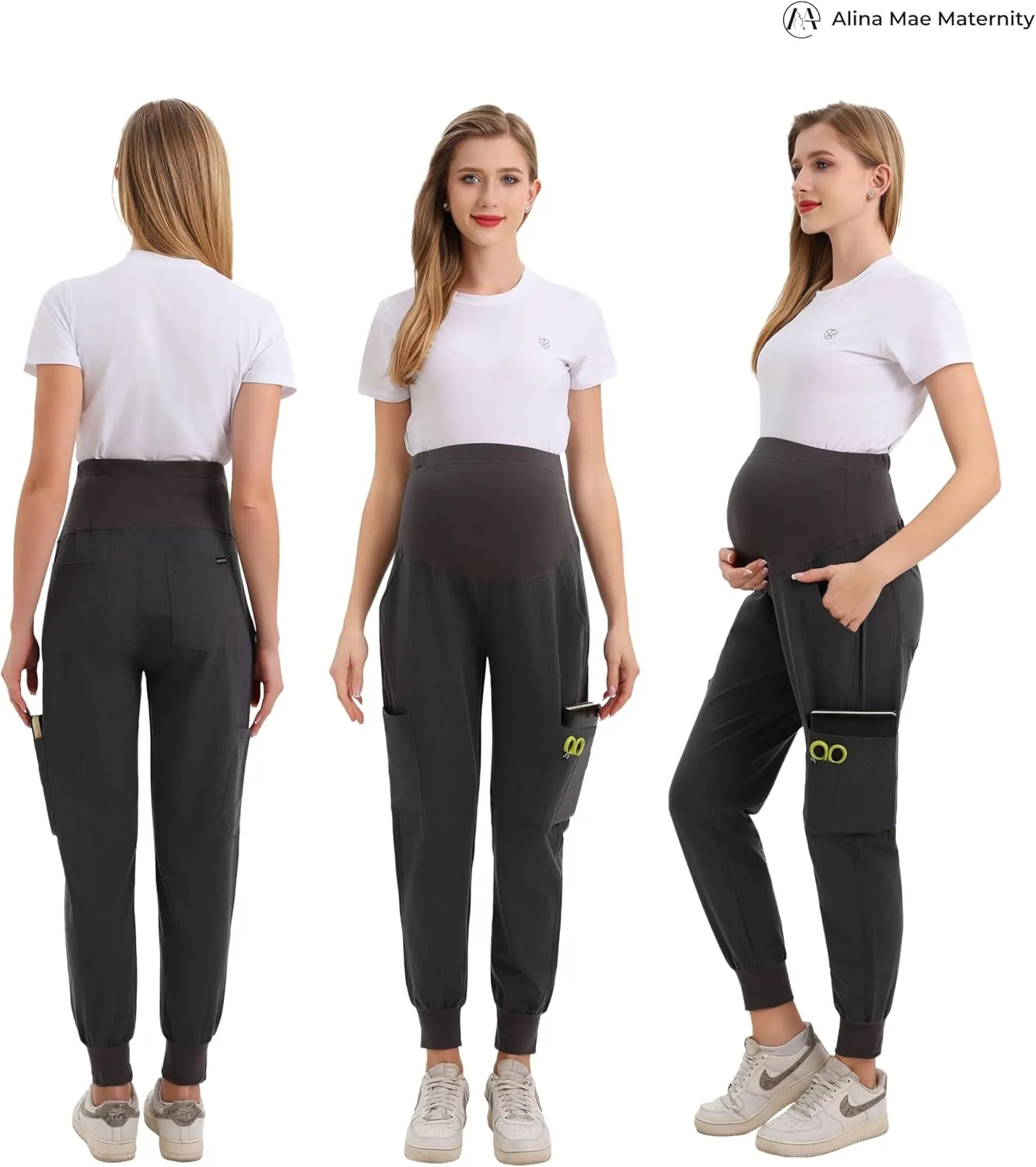 Maternity Scrub Jogger Pants for Women Pregnant Doctor Uniform Pant Nurse Scrub w/ 6 Pockets