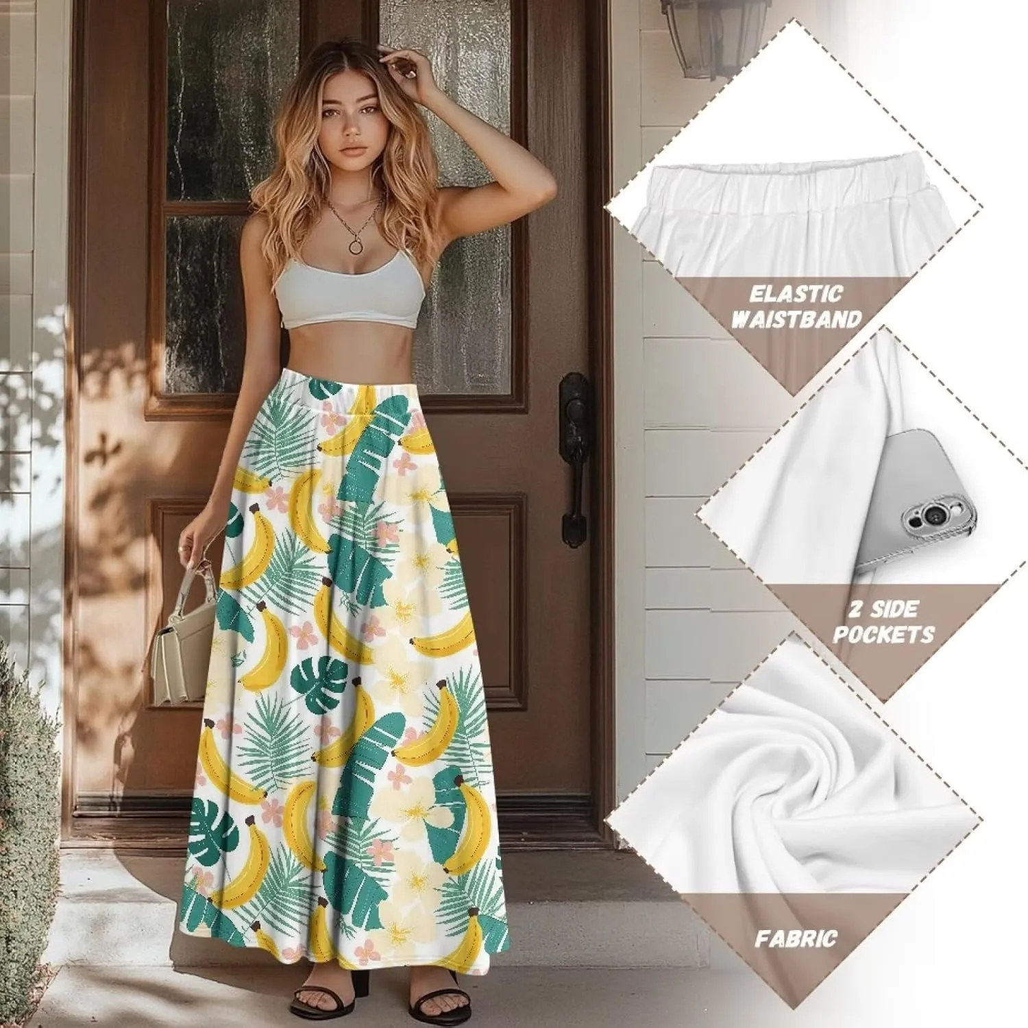 Maxi Skirts for Women Flowy Autumn Skirts with Pockets Pleated Skirt High Waisted Midi Long Skirt Reg and Plus Size S-XXL