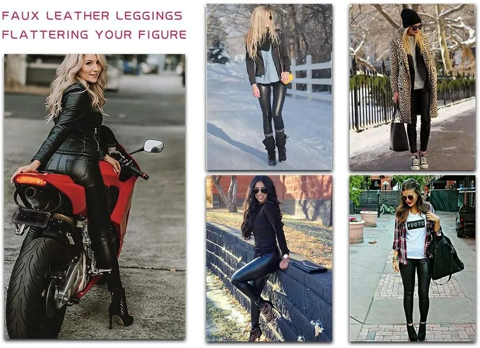 MCEDAR Womens Faux Leather Leggings with Pocket Plus Size Girls High Waisted Sexy Skinny Pants