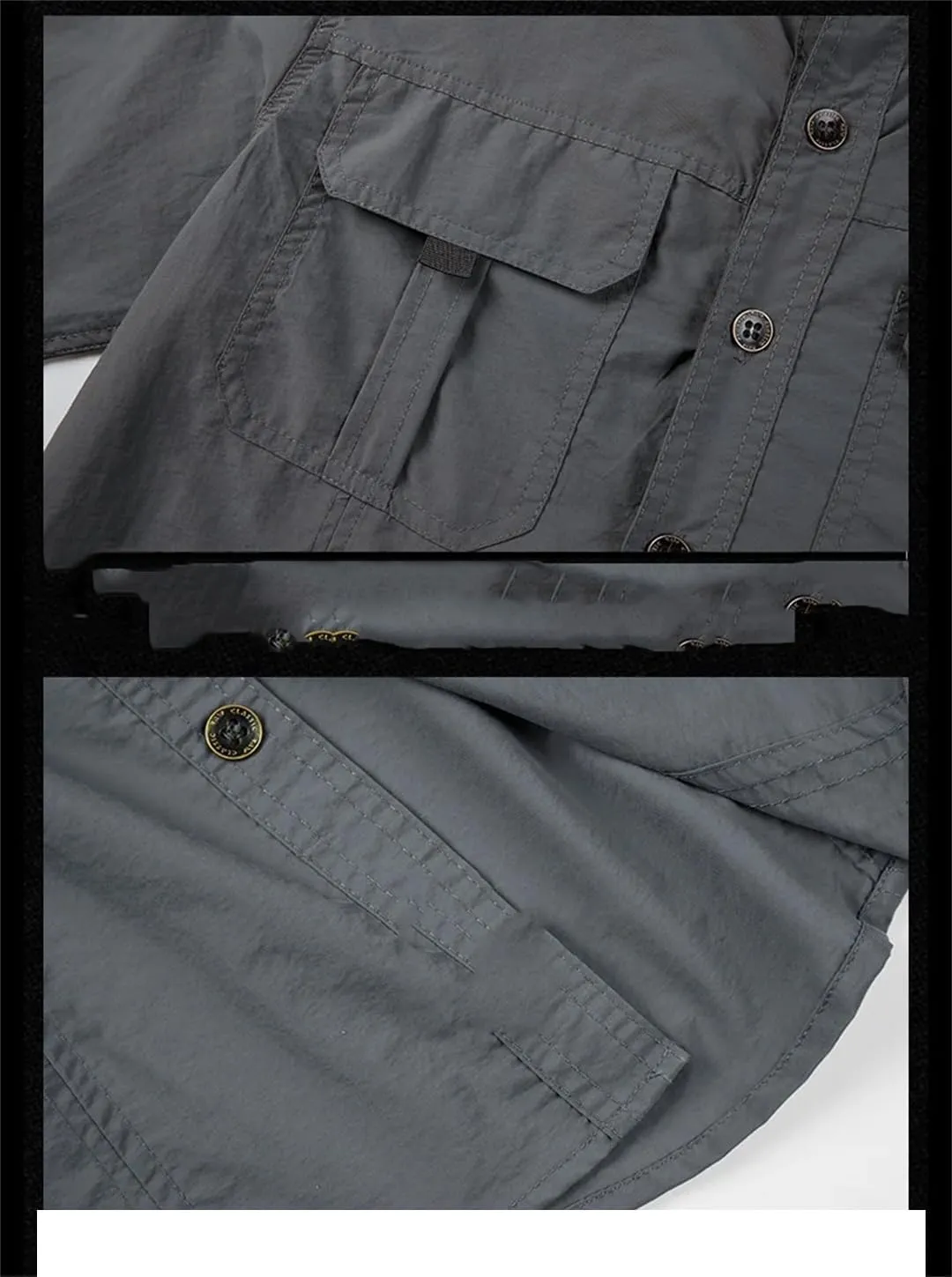 Men Hiking Long Sleeve Cargo Work Shirts Summer Outdoor Quick Dry Fishing Shirt