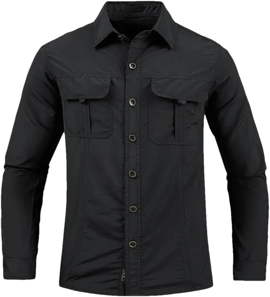 Men Hiking Long Sleeve Cargo Work Shirts Summer Outdoor Quick Dry Fishing Shirt