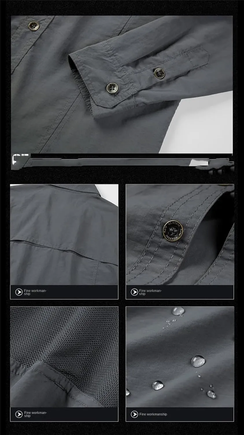 Men Hiking Long Sleeve Cargo Work Shirts Summer Outdoor Quick Dry Fishing Shirt