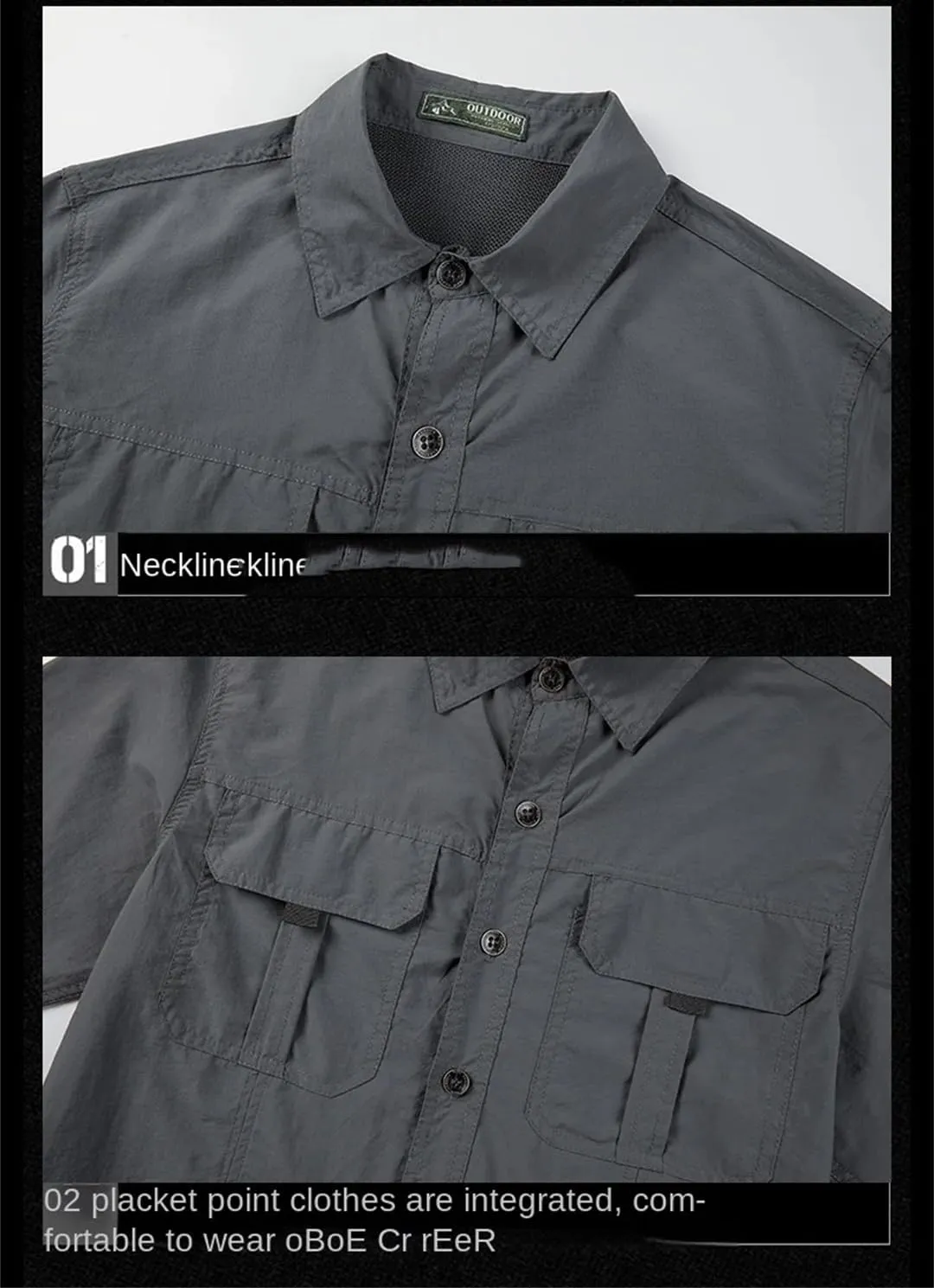 Men Hiking Long Sleeve Cargo Work Shirts Summer Outdoor Quick Dry Fishing Shirt