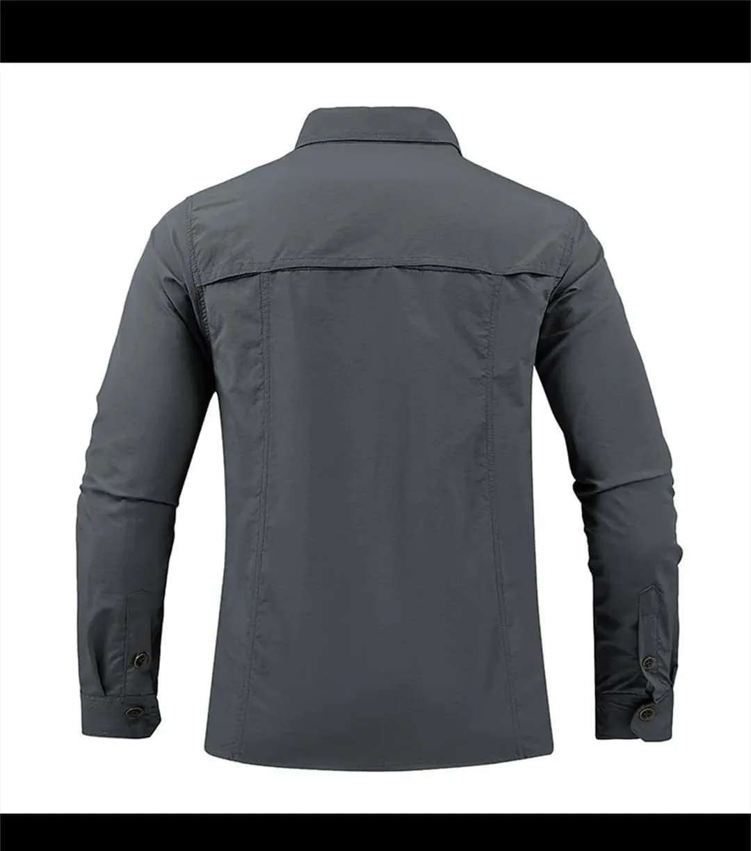 Men Hiking Long Sleeve Cargo Work Shirts Summer Outdoor Quick Dry Fishing Shirt