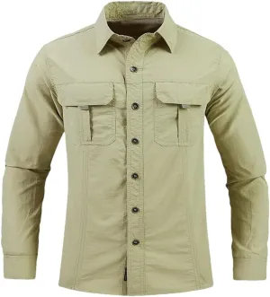 Men Hiking Long Sleeve Cargo Work Shirts Summer Outdoor Quick Dry Fishing Shirt
