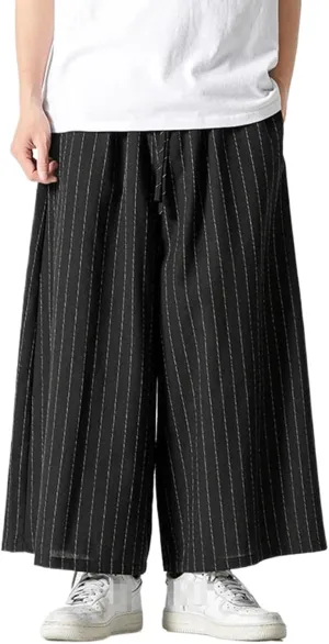 Men Korean Wide Leg Pants Mens Loose Casual Harem Pants Japanese Streetwear Joggers Striped Retro Trousers