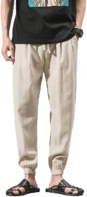 Men Linen Baggy Japanese Pants Fashion Streetwear Harem Pants with Pockets