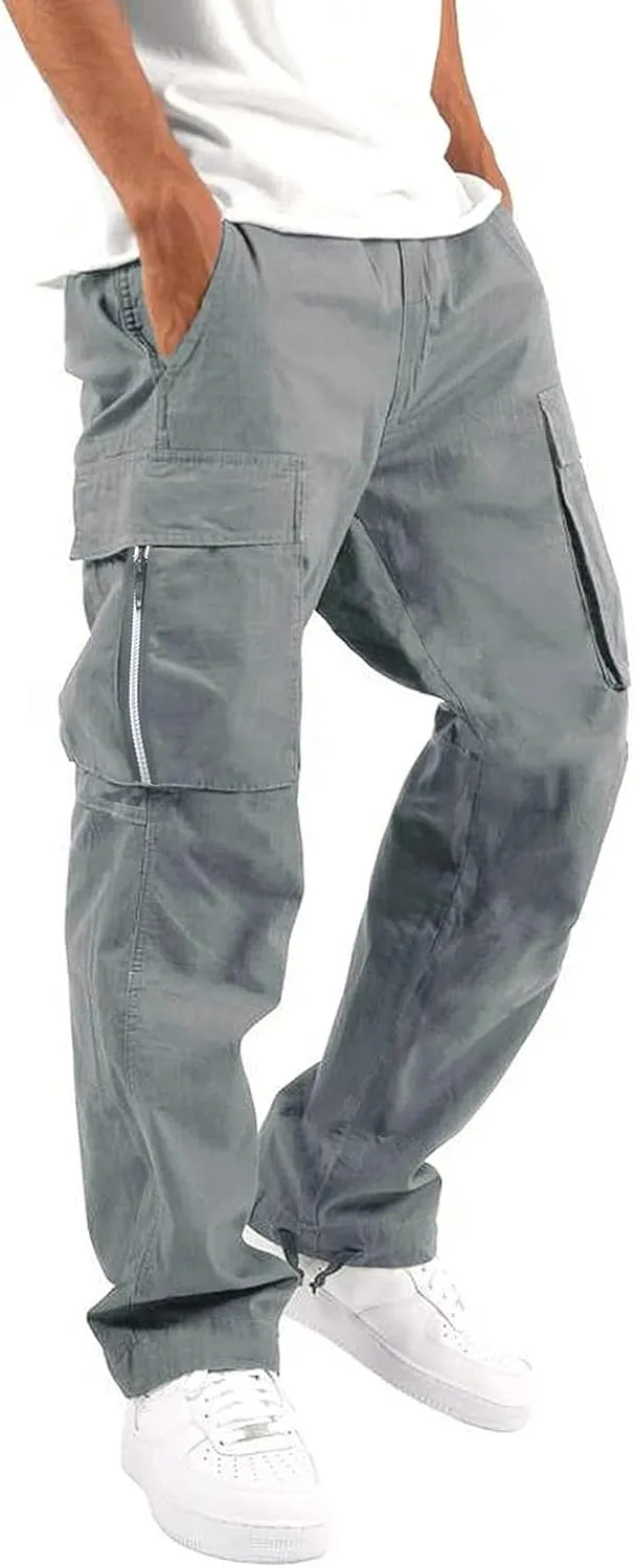 Men's 2023 Autumn Loose Fit Straight Cargo Pants Hiking Outdoor Recreation Pants Joggers Workwear Pants for Men