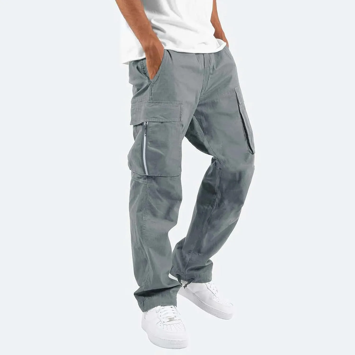 Men's 2023 Autumn Loose Fit Straight Cargo Pants Hiking Outdoor Recreation Pants Joggers Workwear Pants for Men