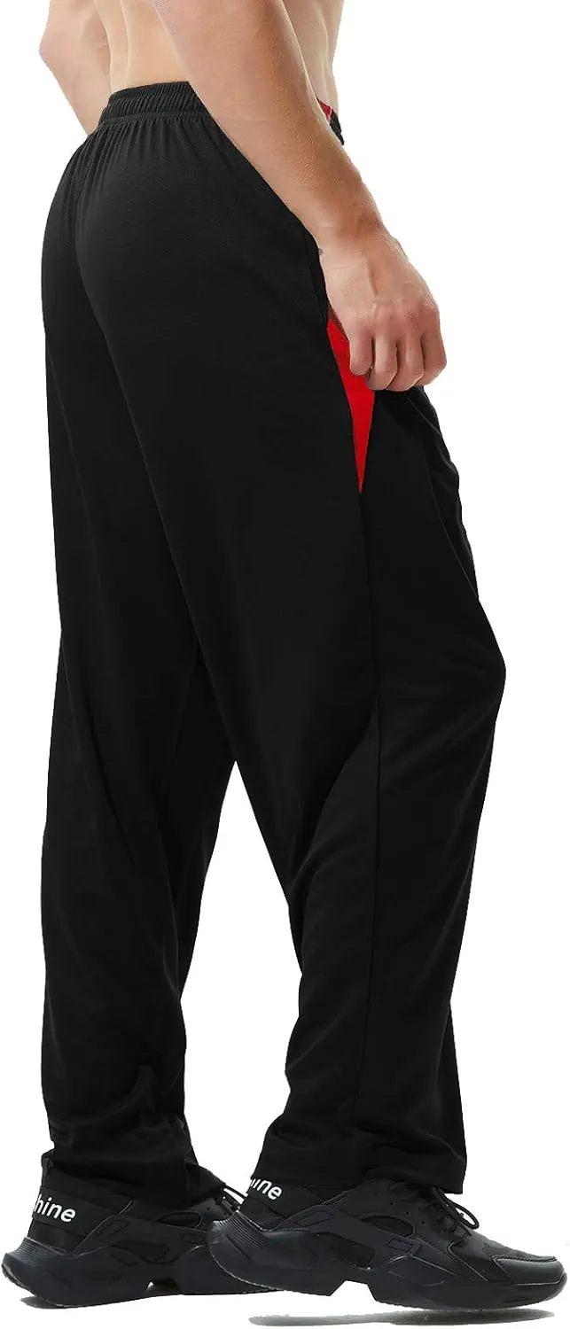 Mens Athletic Pants with Zipper Pockets Open Bottom Lightweight Sweatpants, for Workout, Running, Gym, Training