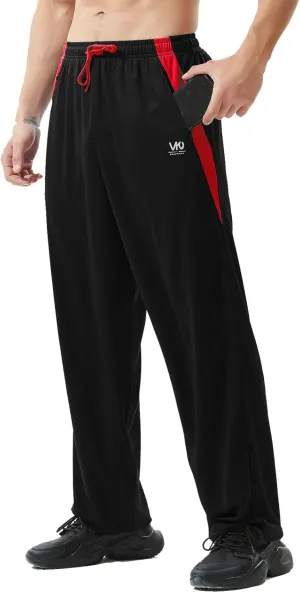Mens Athletic Pants with Zipper Pockets Open Bottom Lightweight Sweatpants, for Workout, Running, Gym, Training