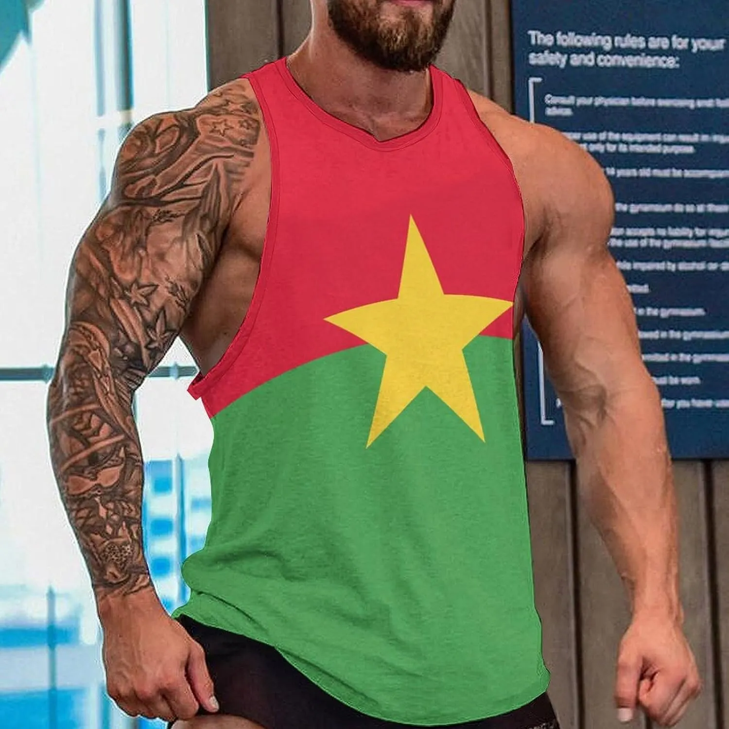 Men's Athletic Tank Burkina Faso Flag Casual Sleeveless Workout Shirts Top Slimming Body Shaper Vest Sports Undershirt