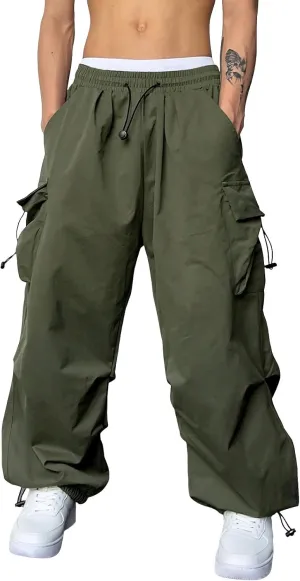 Mens Baggy Cargo Pants, Trendy Casual Sports Parachute Pant, Loose Fit Harem Joggers with Pockets for Streetwear