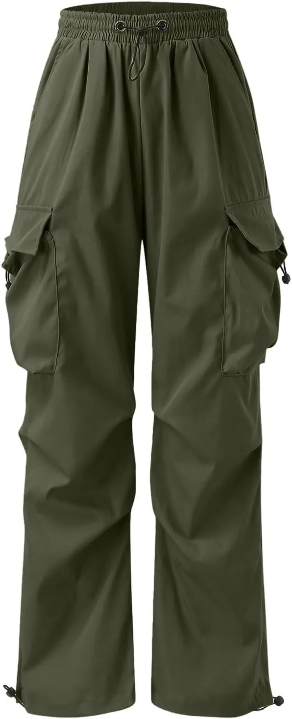 Mens Baggy Cargo Pants, Trendy Casual Sports Parachute Pant, Loose Fit Harem Joggers with Pockets for Streetwear