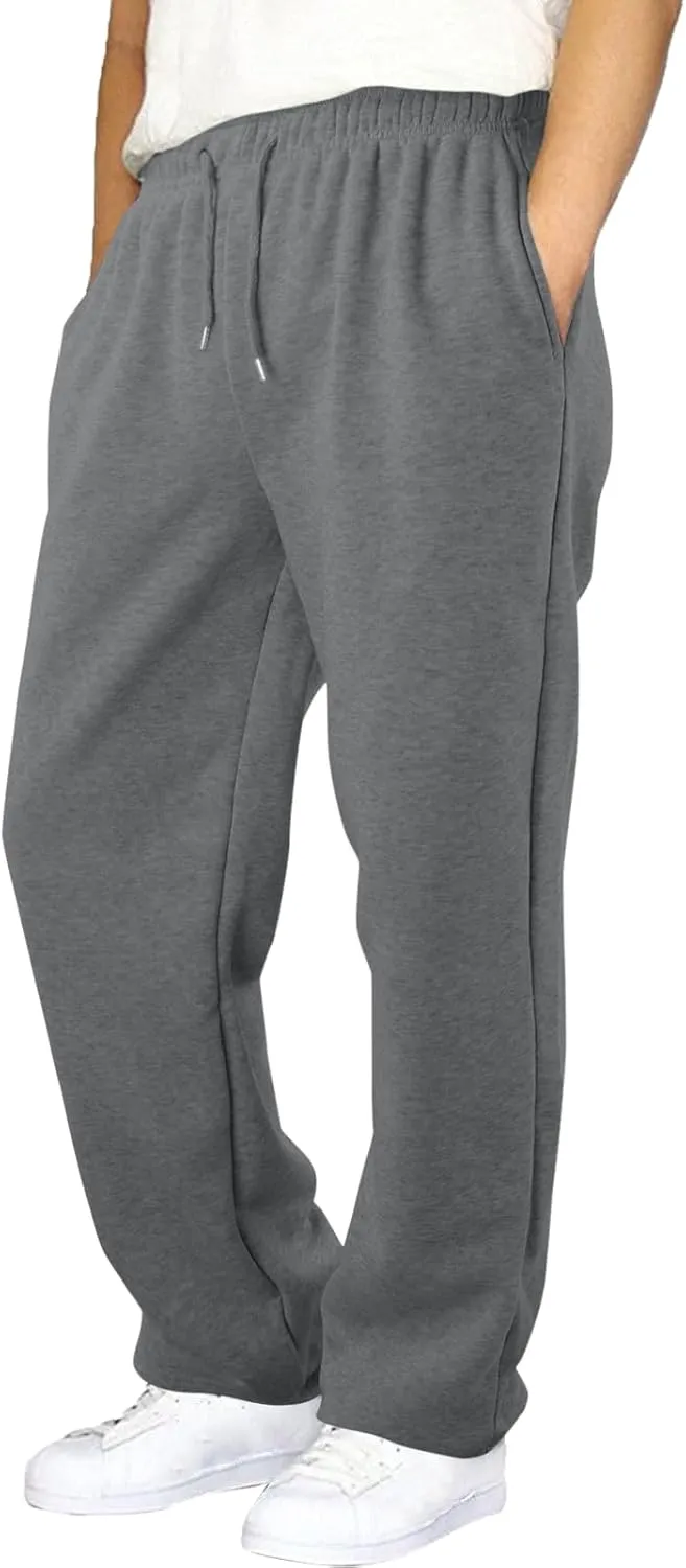 Men's Baggy Sweatpants, Fleece Straight Leg Jogger, Workout Casual Pant Loose Athletic Trousers Elastic Waist Pockets