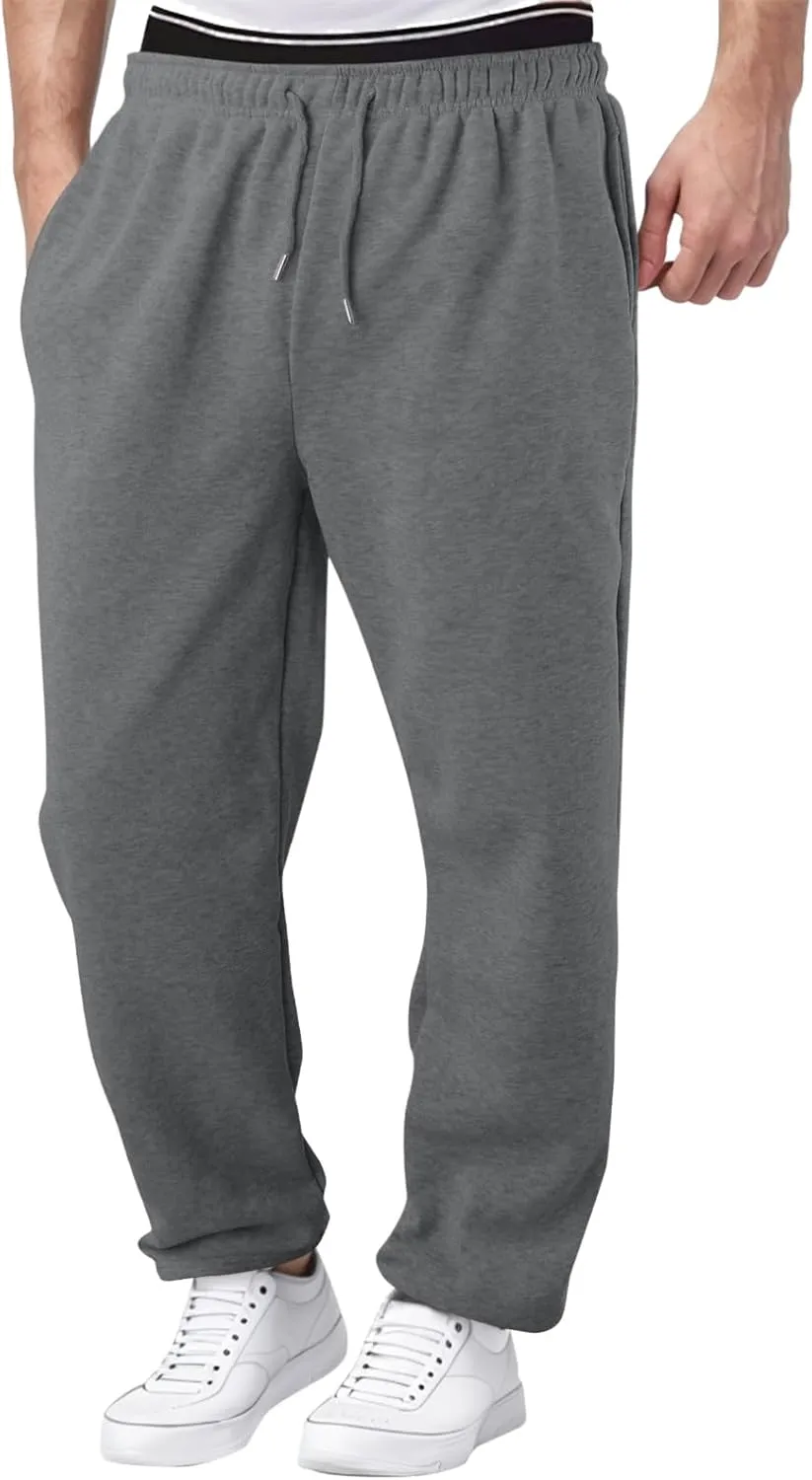 Men's Baggy Sweatpants, Fleece Straight Leg Jogger, Workout Casual Pant Loose Athletic Trousers Elastic Waist Pockets