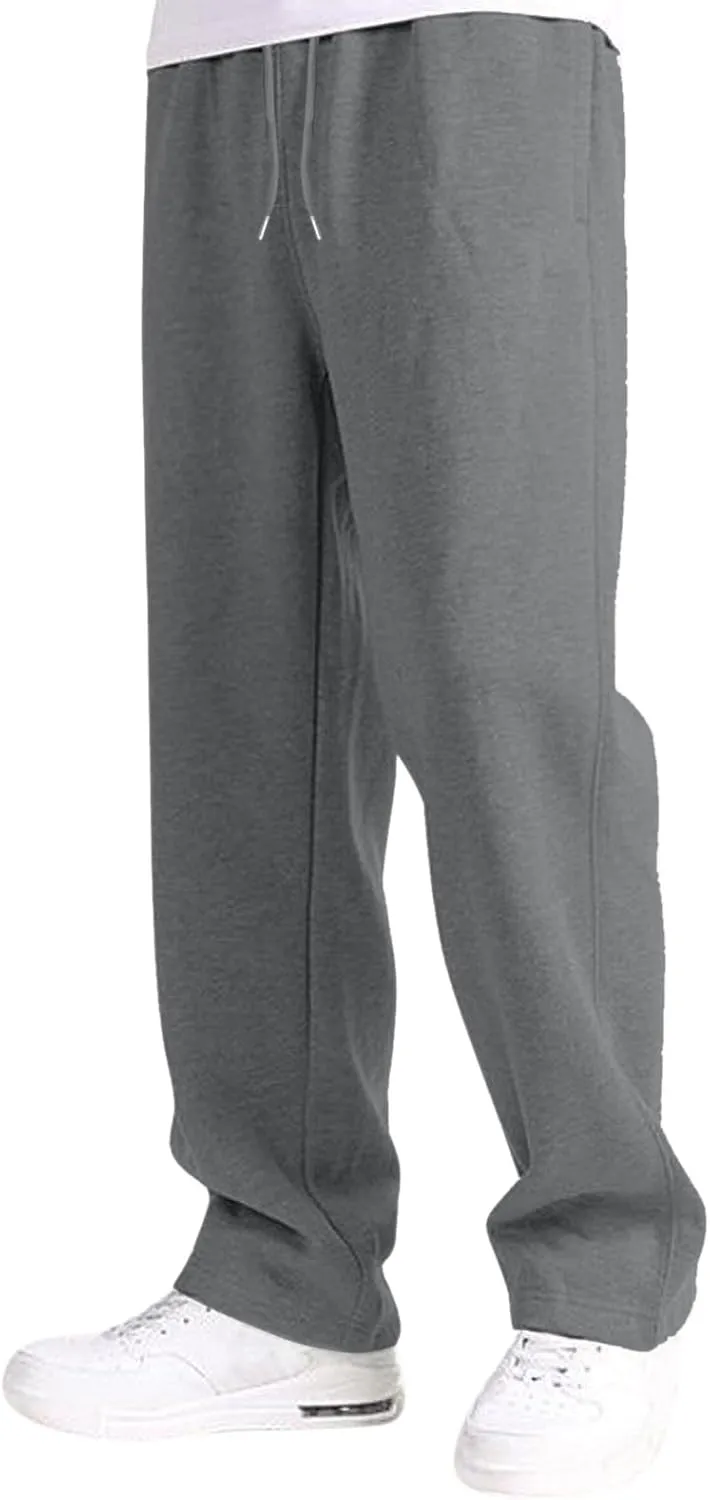 Men's Baggy Sweatpants, Fleece Straight Leg Jogger, Workout Casual Pant Loose Athletic Trousers Elastic Waist Pockets