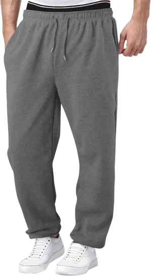 Men's Baggy Sweatpants, Fleece Straight Leg Jogger, Workout Casual Pant Loose Athletic Trousers Elastic Waist Pockets