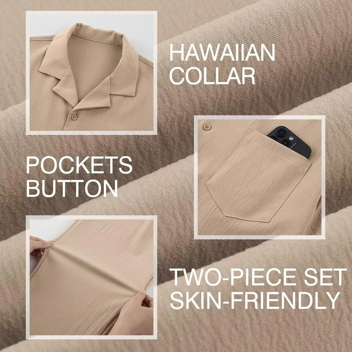 Men's Beach Outfit 2 Piece Casual Button Down Shirt Short Sleeve Loose Shirts and Pants Vacation Sets for Men
