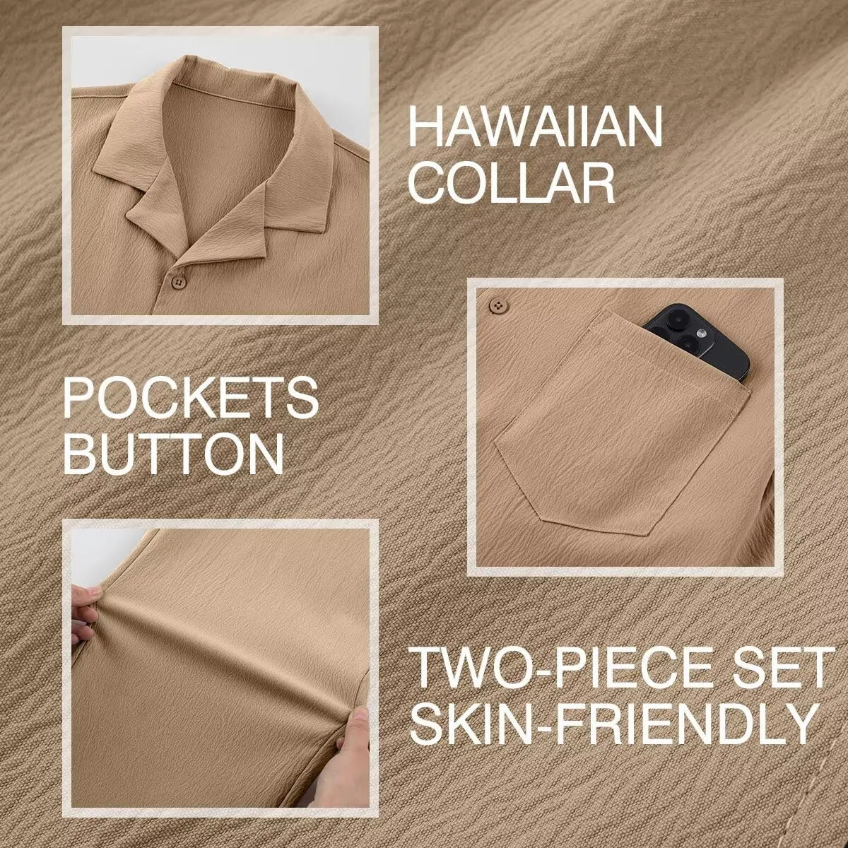 Men's Beach Outfit 2 Piece Casual Button Down Shirt Short Sleeve Loose Shirts and Pants Vacation Sets for Men