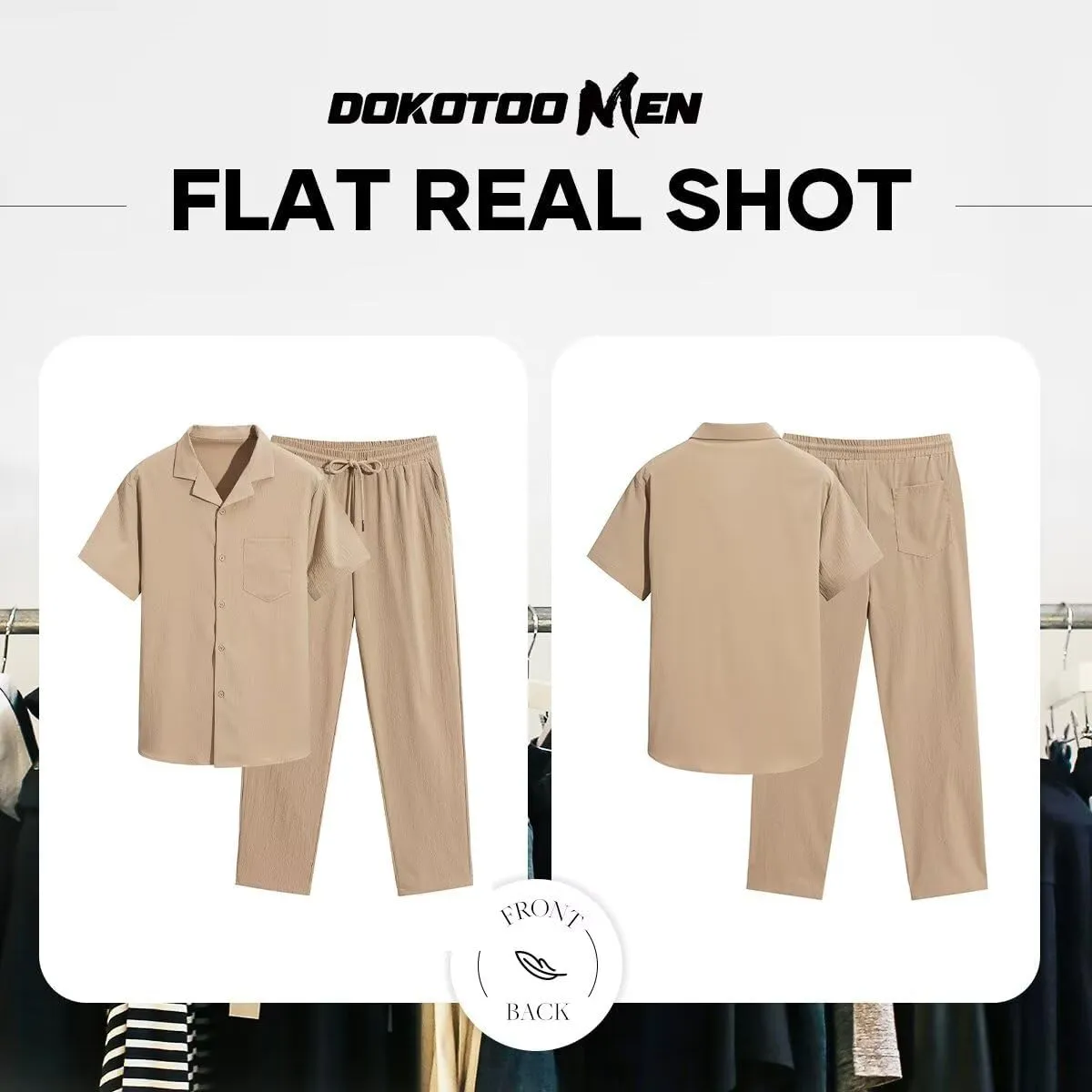 Men's Beach Outfit 2 Piece Casual Button Down Shirt Short Sleeve Loose Shirts and Pants Vacation Sets for Men