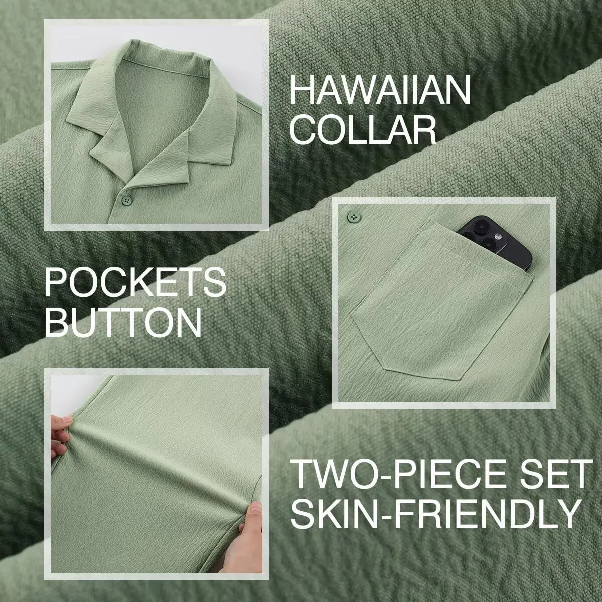 Men's Beach Outfit 2 Piece Casual Button Down Shirt Short Sleeve Loose Shirts and Pants Vacation Sets for Men
