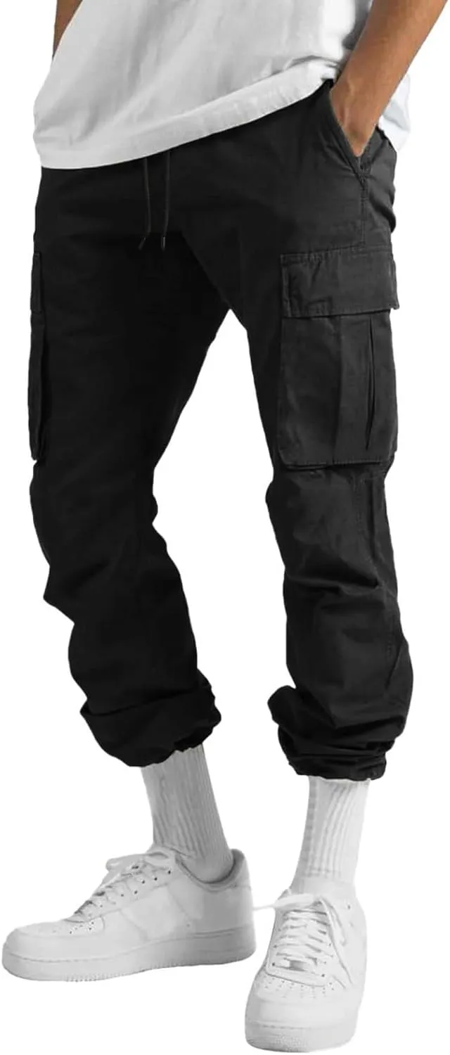 Mens Cargo Pants Casual Joggers, Big and Tall Athletic Pants, Cotton Loose Baggy Pants Straight Leg Sweatpants