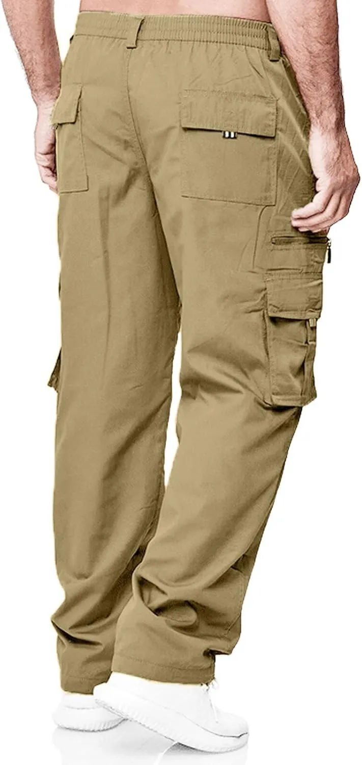 Mens Cargo Pants, Fleece Casual Cotton Jogger Multi Pockets Outdoor Sports Hiking Work Sweatpants, Capris Pants for Men