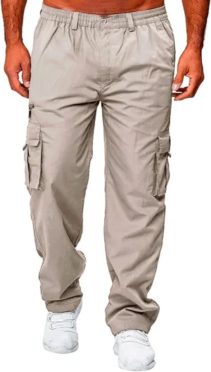 Mens Cargo Pants, Fleece Casual Cotton Jogger Multi Pockets Outdoor Sports Hiking Work Sweatpants, Capris Pants for Men