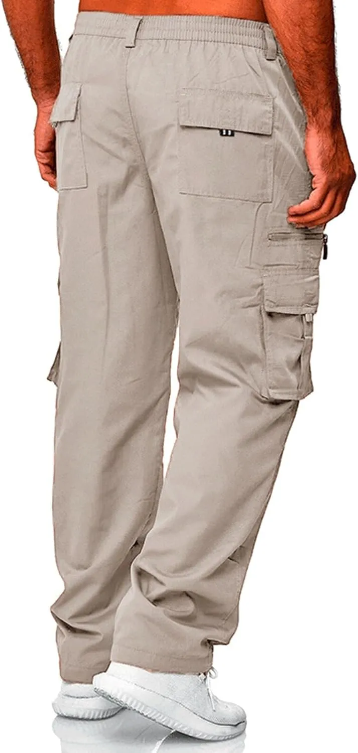 Mens Cargo Pants, Fleece Casual Cotton Jogger Multi Pockets Outdoor Sports Hiking Work Sweatpants, Capris Pants for Men