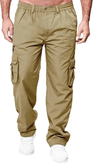 Mens Cargo Pants, Fleece Casual Cotton Jogger Multi Pockets Outdoor Sports Hiking Work Sweatpants, Capris Pants for Men