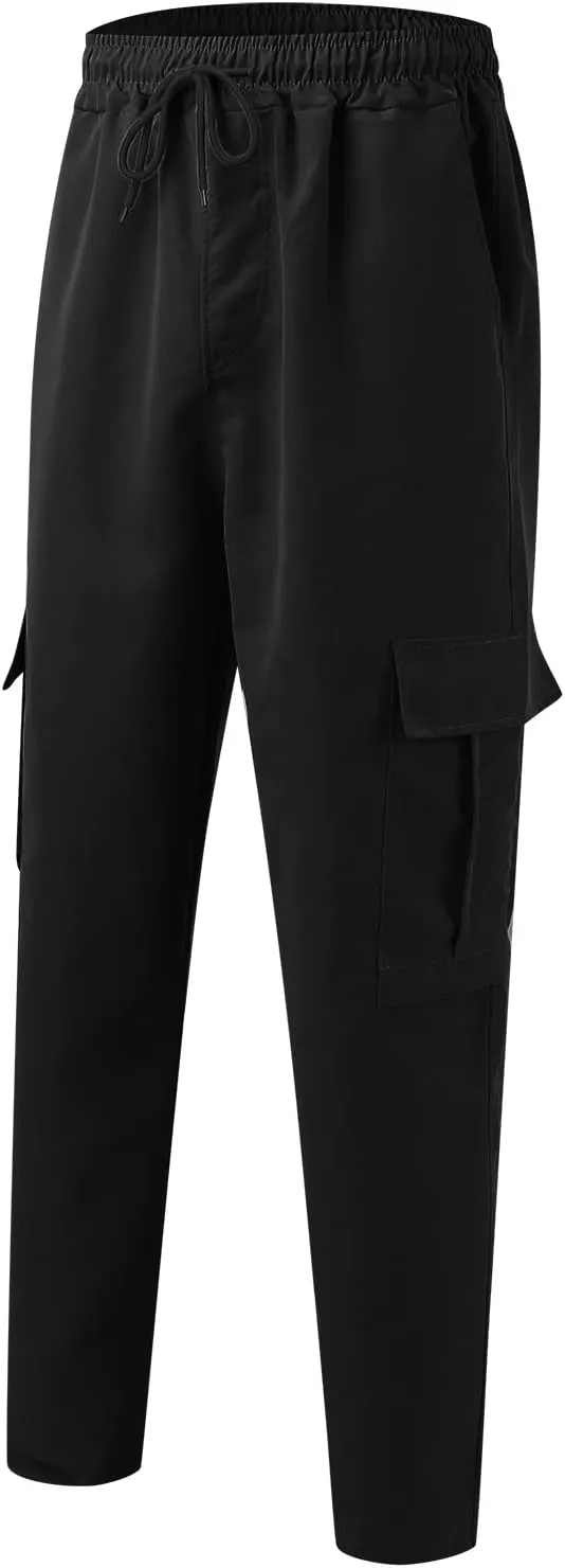 Men's Casual Cargo Pants, Elastic Waist Drawstring Joggers, Outdoor Tapered Sweatpants for Men Multi Pockets