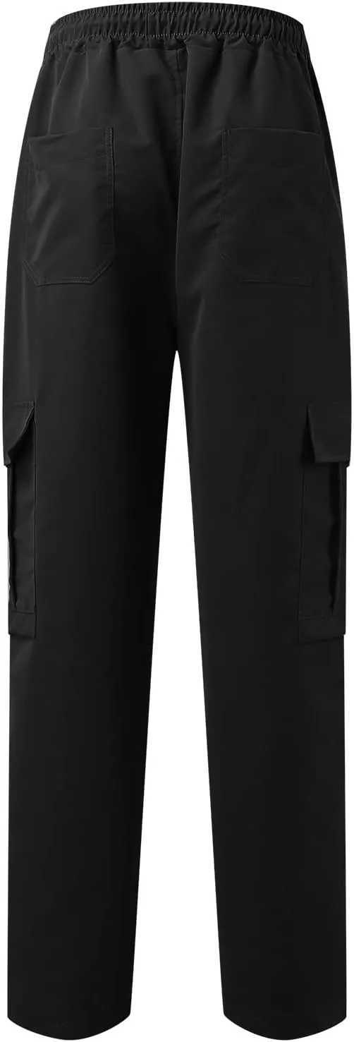 Men's Casual Cargo Pants, Elastic Waist Drawstring Joggers, Outdoor Tapered Sweatpants for Men Multi Pockets