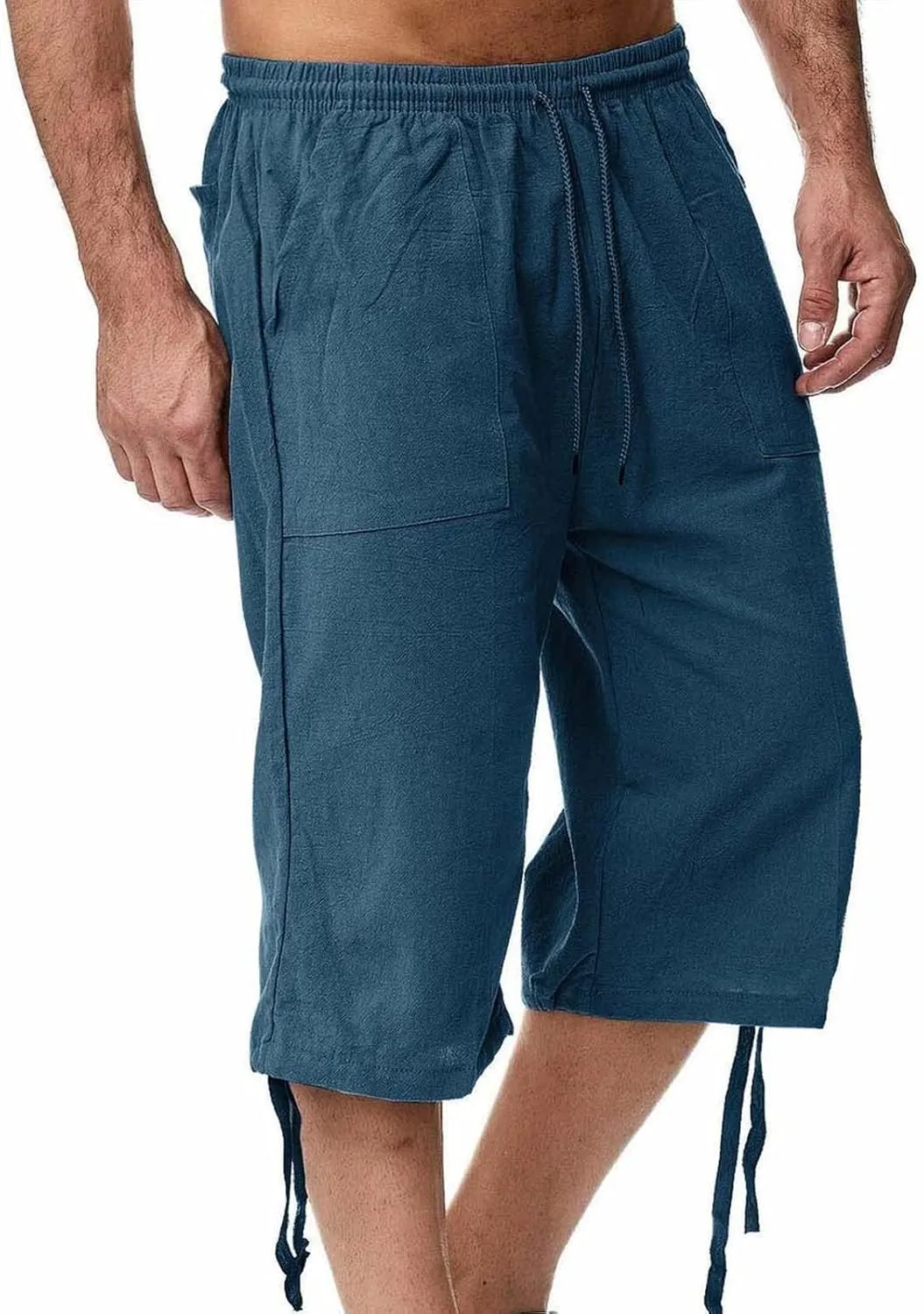 Mens Casual Linen Pants Summer Elastic Waist Straight Leg Loose Fit Beach Slacks Joggers Sweatpants, Tactical Pants Men