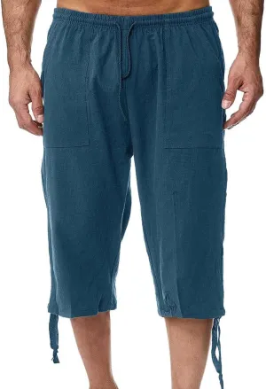 Mens Casual Linen Pants Summer Elastic Waist Straight Leg Loose Fit Beach Slacks Joggers Sweatpants, Tactical Pants Men