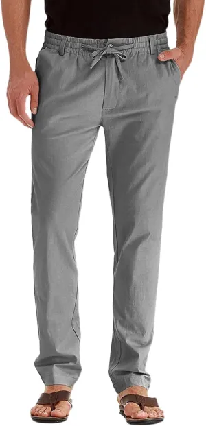 Men's Casual Pants, Waffle Linen Pants, Lightweight Sweatpants Open Bottom Lounge Joggers, Loose Fit Beach Summer Pants