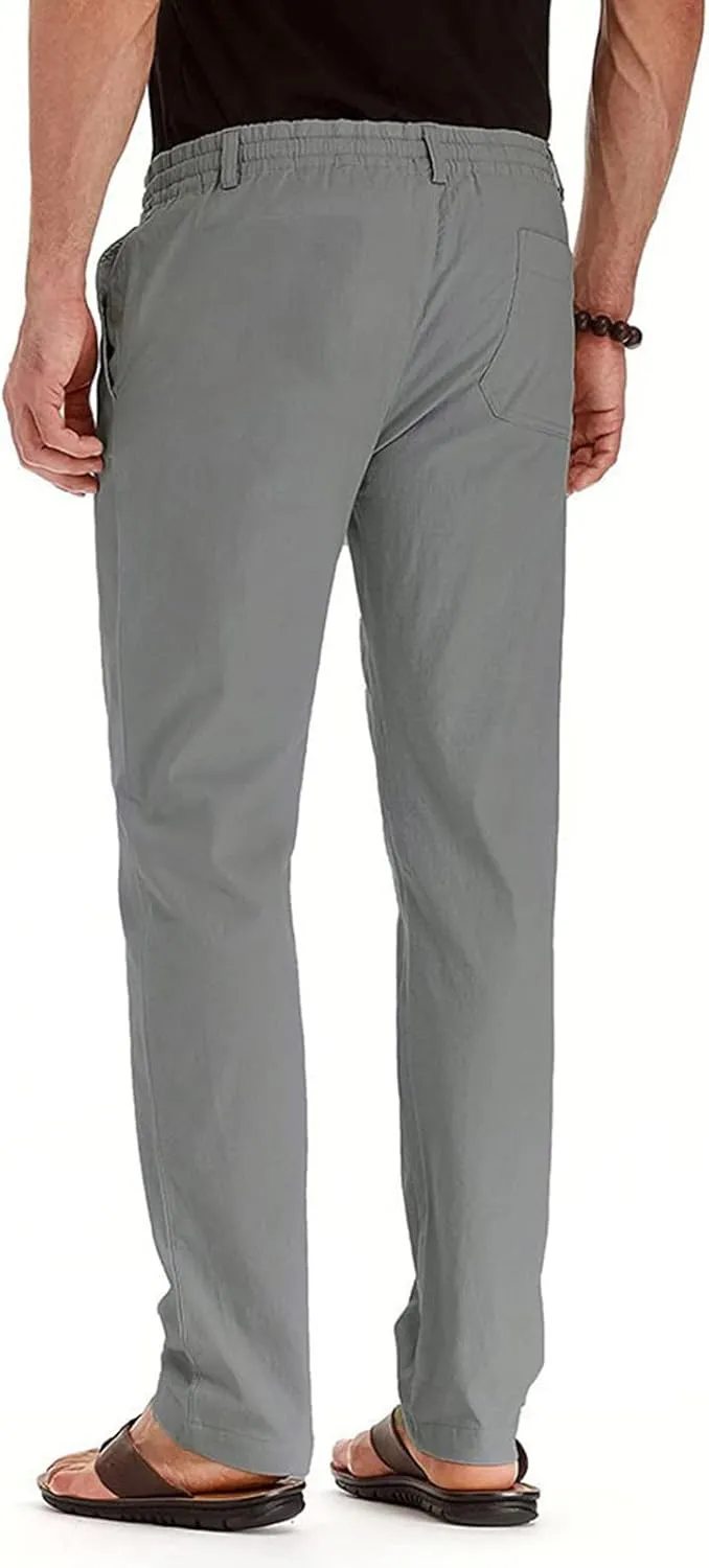 Men's Casual Pants, Waffle Linen Pants, Lightweight Sweatpants Open Bottom Lounge Joggers, Loose Fit Beach Summer Pants