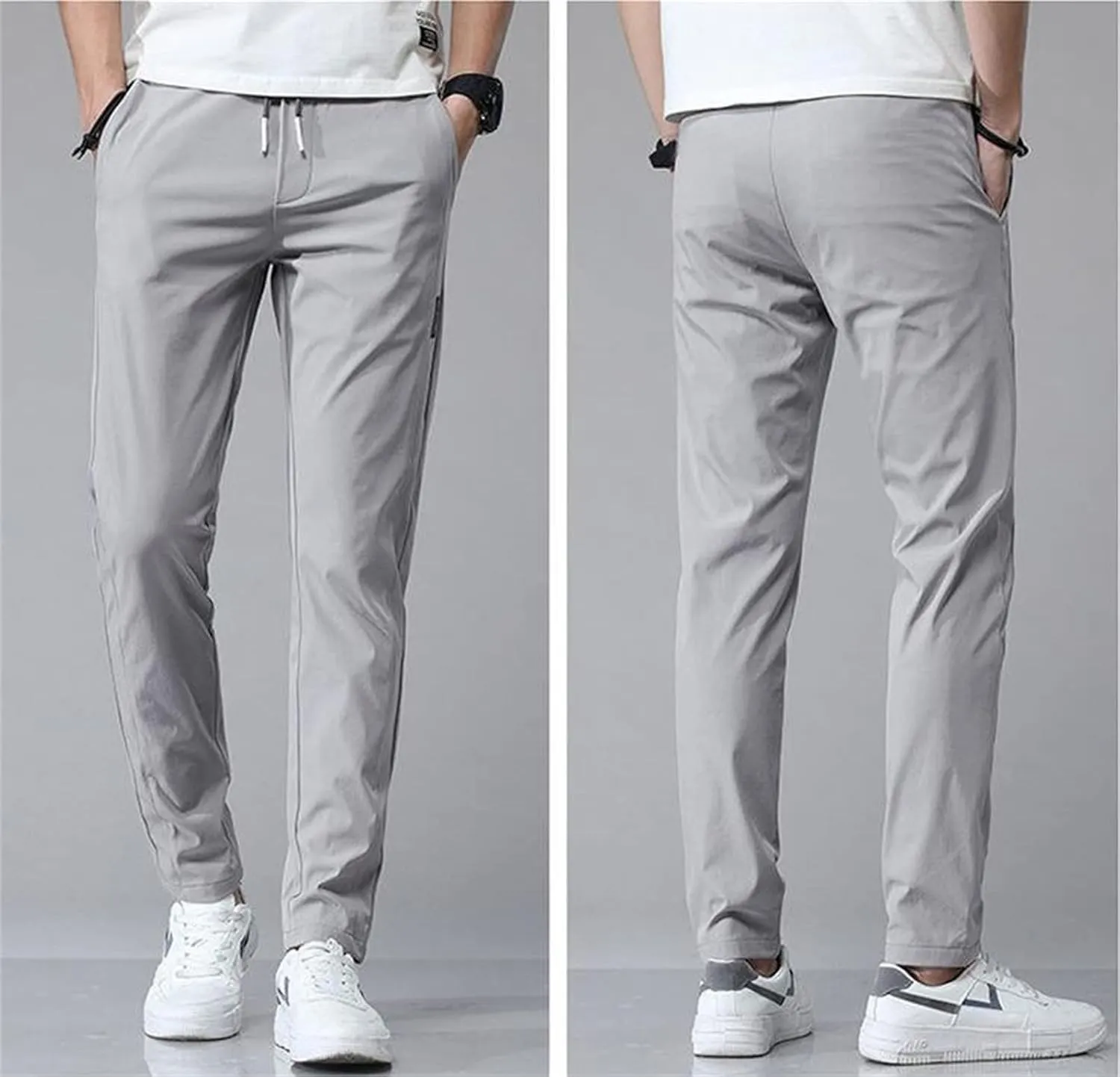 Men's Casual Slim Fit Pants, Stretch Golf Pants, Breathable Fabric, Elastic Waistband, Workout Training Tapered Trousers