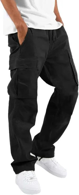 Men's Causal Wide Leg Cargo Pants Athletic Pants Loose-Fit Classic Lightweight Comfy Daily Wear with Multi-Pocket