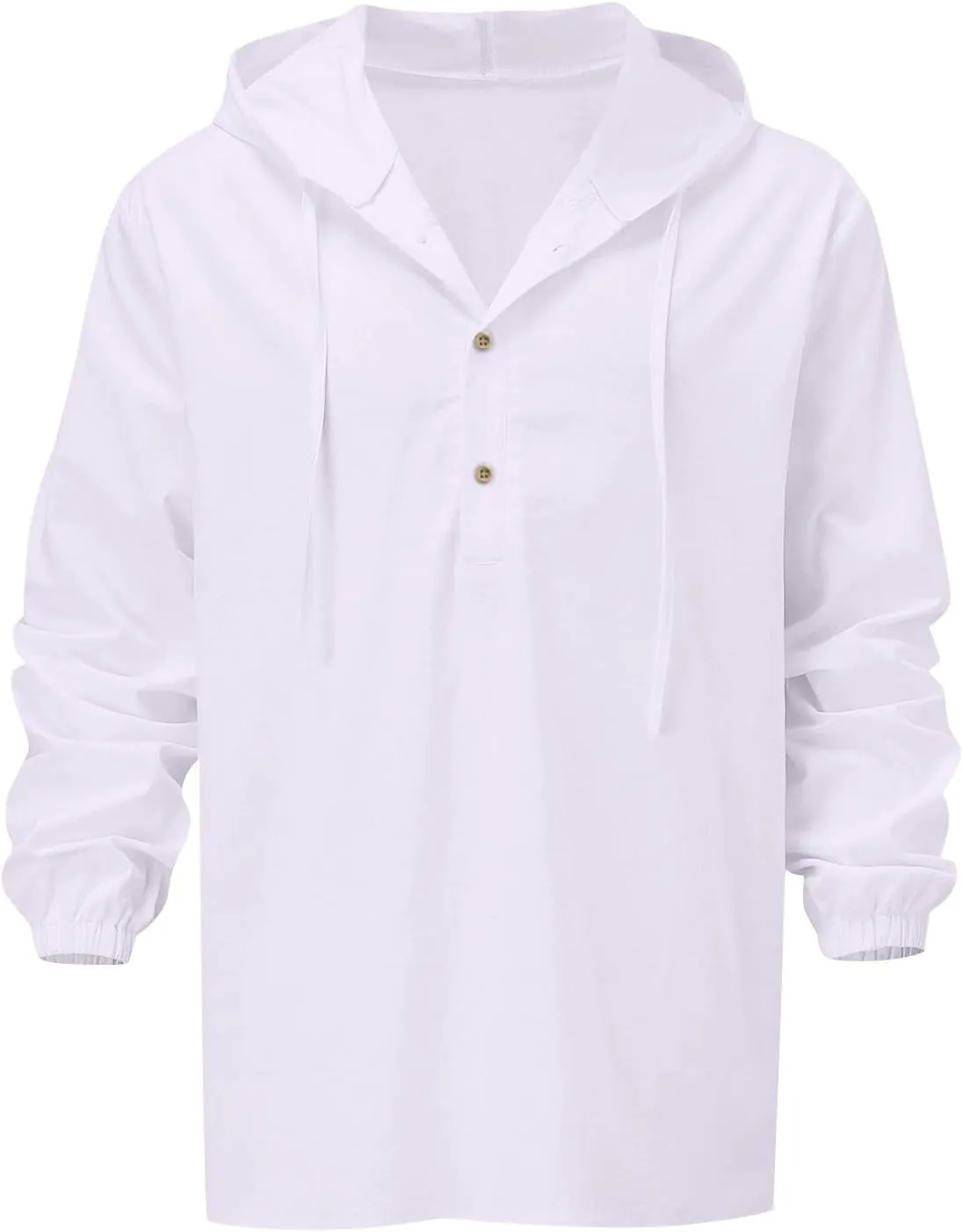 Mens Cotton Linen Hoodies Sun Protection Lightweight Beach Shirt Long Sleeve V Neck Button Down Hooded Shirt
