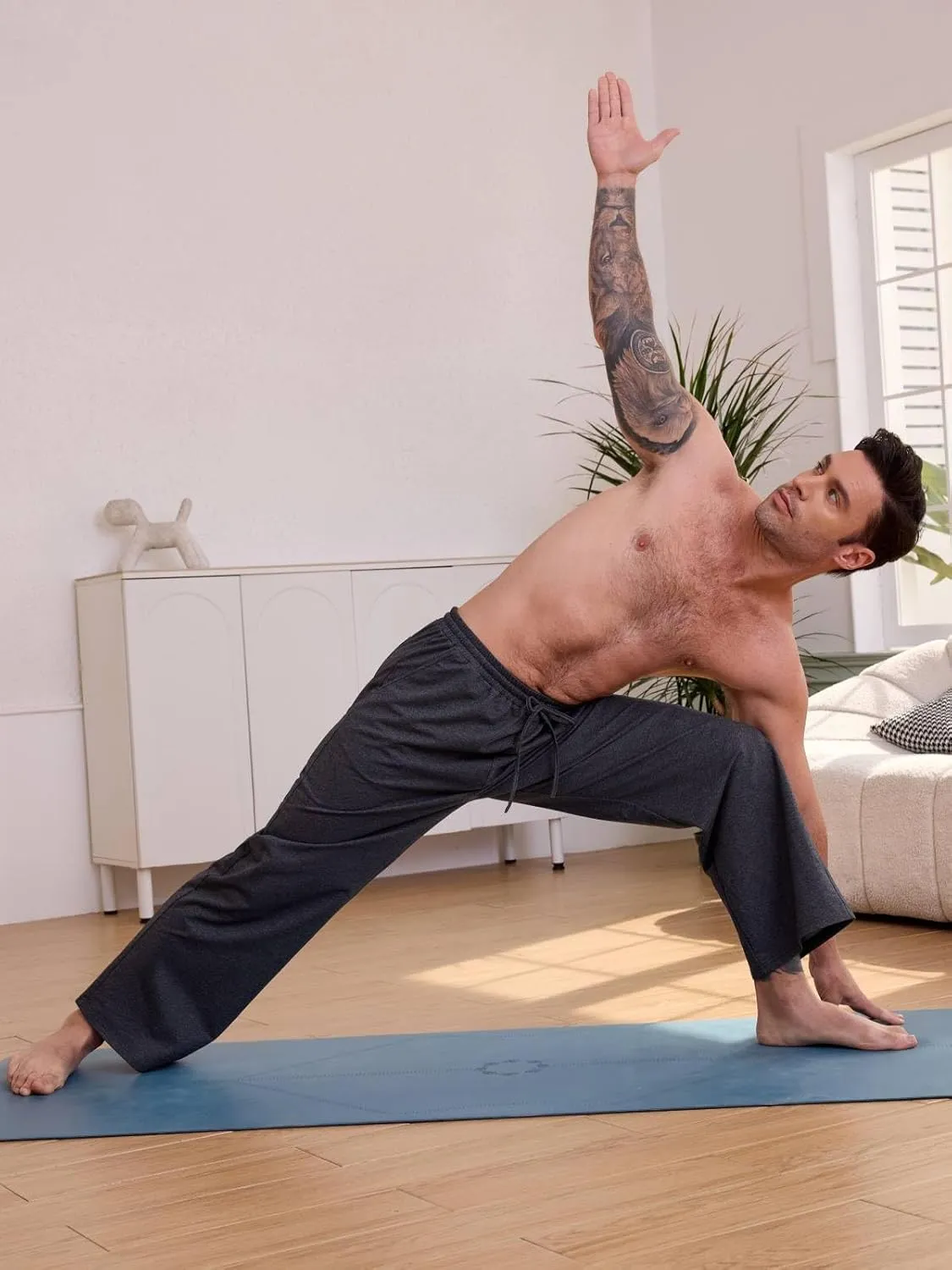 Men's Cotton Yoga Sweatpants Athletic Lounge Pants Open Bottom Casual Loose Sweat Pants for Men with Pockets