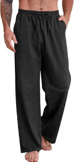 Men's Cotton Yoga Sweatpants Athletic Lounge Pants Open Bottom Casual Loose Sweat Pants for Men with Pockets