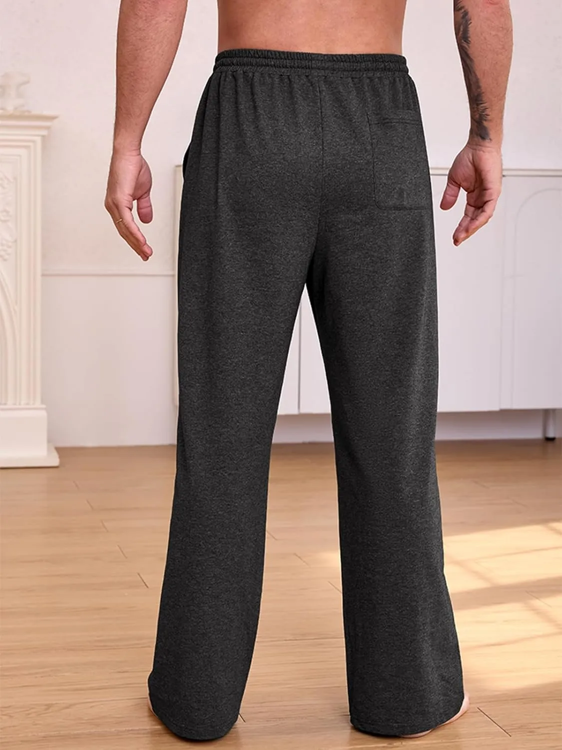 Men's Cotton Yoga Sweatpants Athletic Lounge Pants Open Bottom Casual Loose Sweat Pants for Men with Pockets